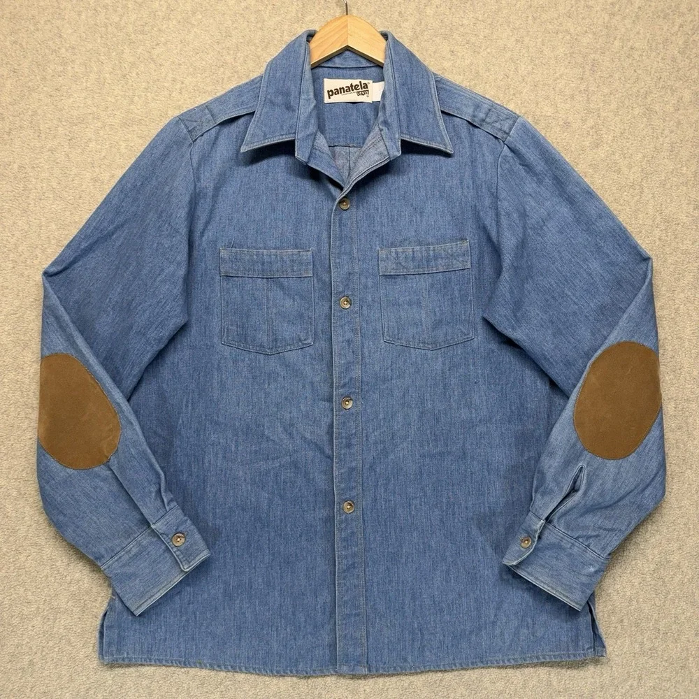 Vintage Levi's Panatela Denim Shirt Jacket XL Blue Chambray‎ Western Elbow Patch